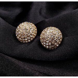 Vintage 1980s CAROLEE Signed Crystal Rhinestone Dome Earrings Gold-Tone